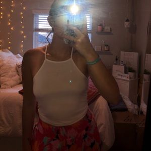 white, high neck tank